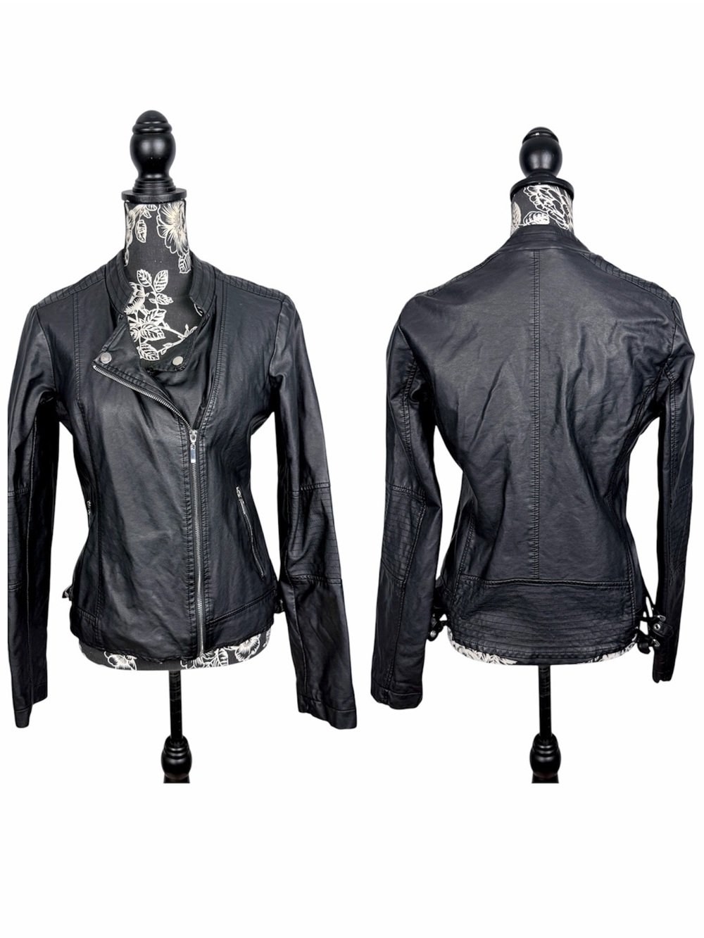 G by Guess faux leather full zip long sleeve moto jacket size large